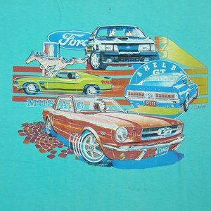 Vtg 80s Ford Muscle Cars T-Shirt XL Blue Mustang